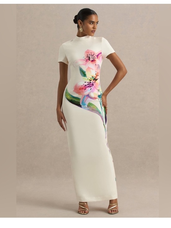 Club L London Dresses & Skirts - Club L Hessie White Lily Print High-Neck Maxi Dress Sz 10 New
